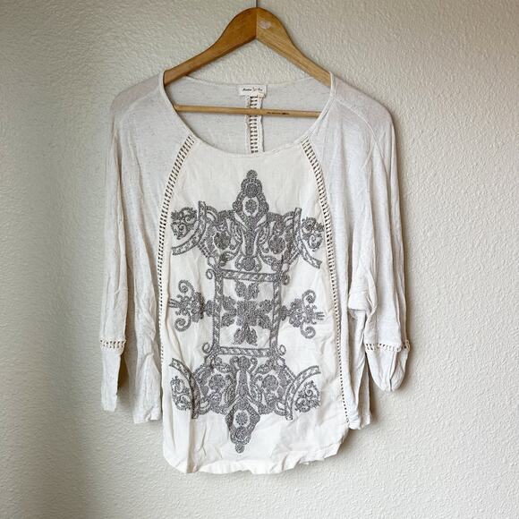 Anthropologie Tops - Anthropologie Meadow Rue Embroidered Boho Tunic Top Ivory Size Medium